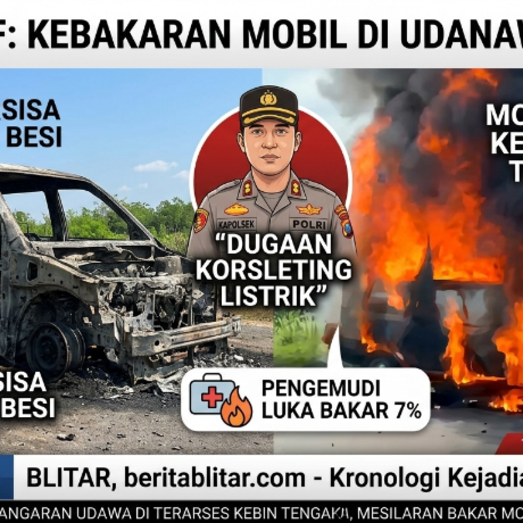Mobil Milik Warga Kediri Ludes Terbakar, Hanya Tersisa Kerangka Besi