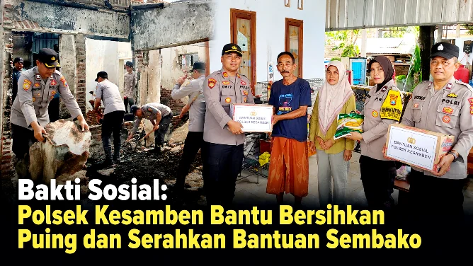 Bakti Sosial: Polsek Kesamben Bantu Bersihkan Puing dan Serahkan Bantuan Sembako