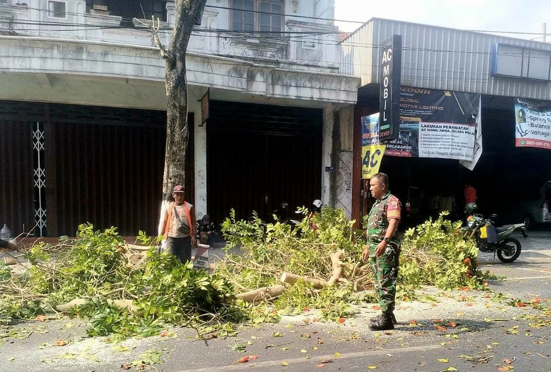 Babinsa Sukorejo & DLH Blitar Pangkas Pohon Cegah Tumbang Musim Pancaroba