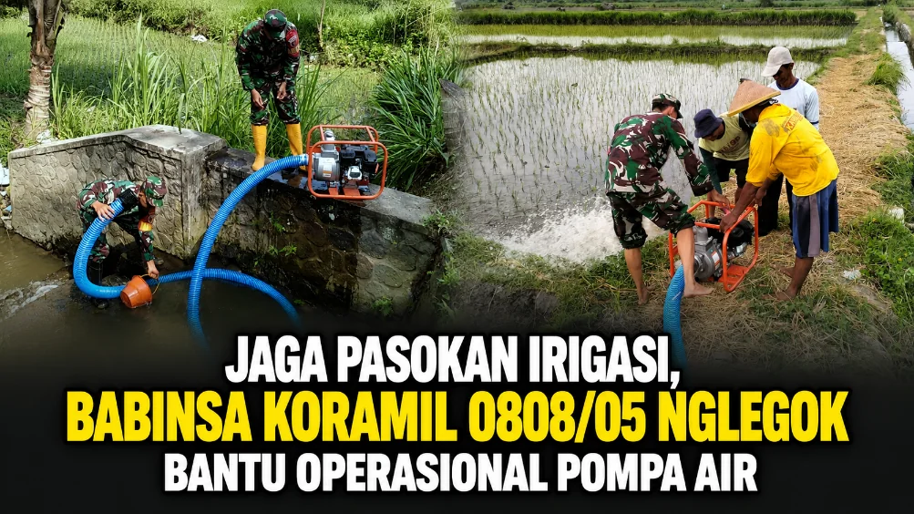 Jaga Pasokan Irigasi, Babinsa Koramil 0808/05 Nglegok Bantu Operasional Pompa Air
