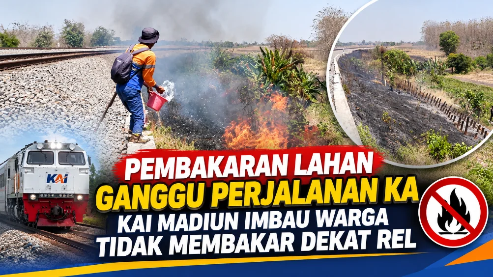 Pembakaran Lahan Ganggu Perjalanan KA, KAI Madiun Imbau Warga Tidak Membakar Dekat Rel