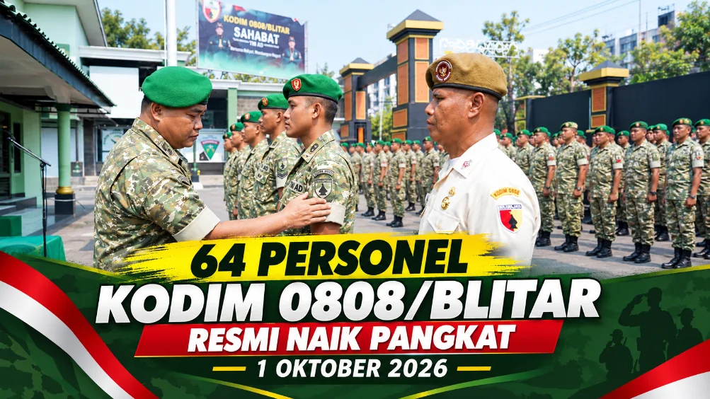 64 Personel Kodim 0808/Blitar Resmi Naik Pangkat 1 Oktober 2026