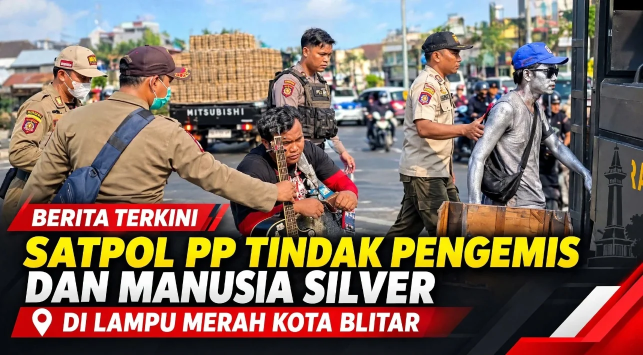 Satpol PP Tindak Pengemis dan Manusia Silver di Lampu Merah Kota Blitar