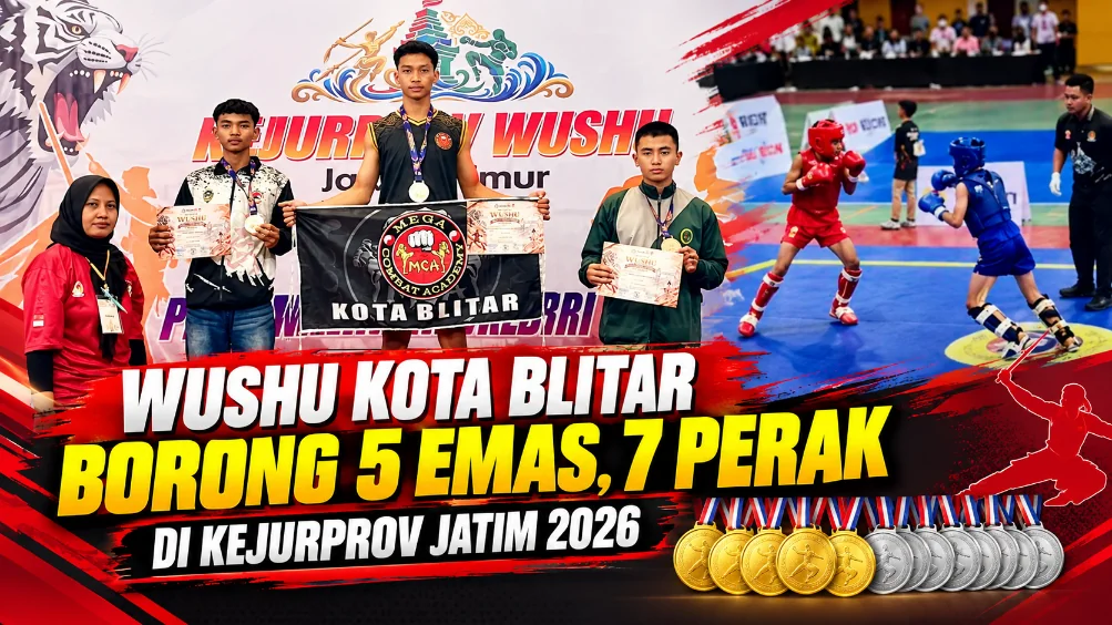Wushu Kota Blitar Borong 5 Emas, 7 Perak di Kejurprov Jatim 2026