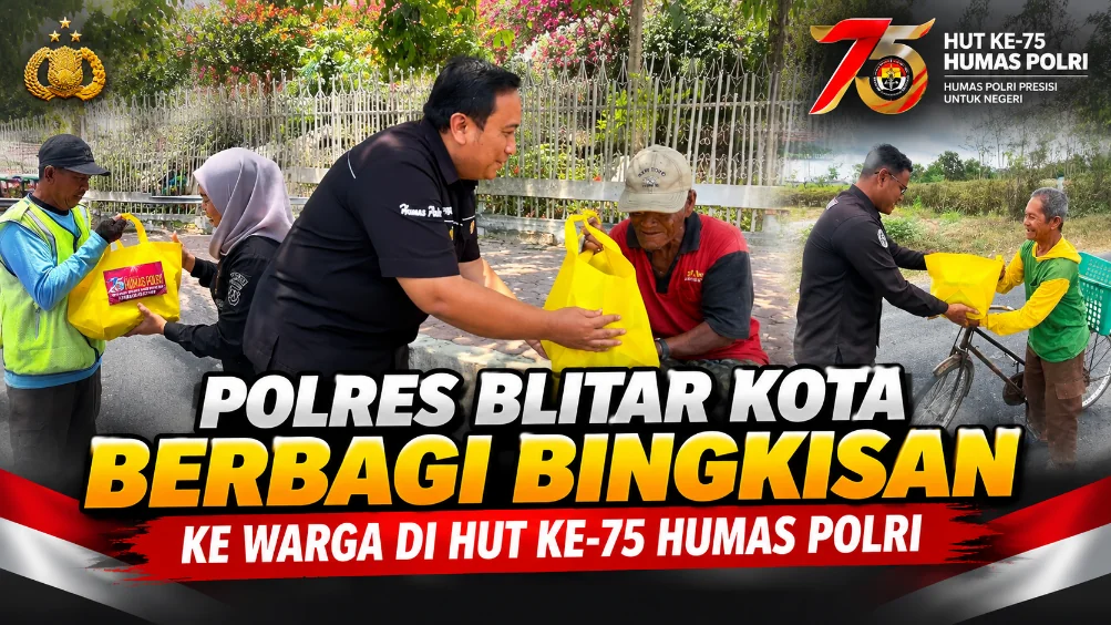 Polres Blitar Kota Berbagi Bingkisan ke Warga di HUT ke-75 Humas Polri