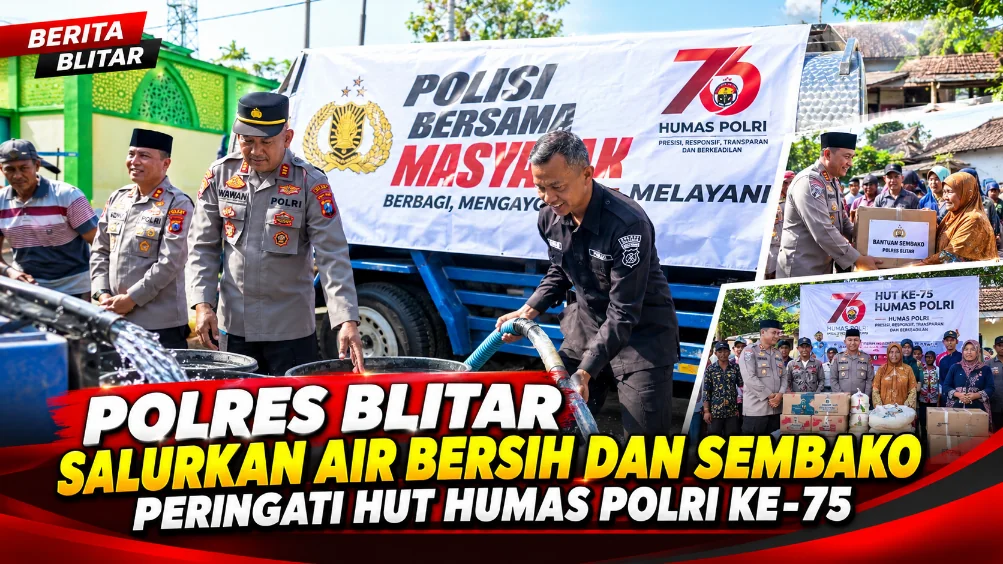 Polres Blitar Salurkan Air Bersih dan Sembako Peringati HUT Humas Polri ke-75